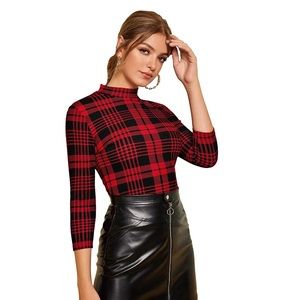 ✨3/15✨ NW ROMWE Mock Neck Plaid Blouse XS